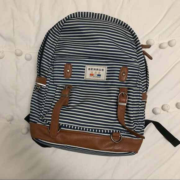 Benrus Navy Striped Full Size Backpack - Picture 1 of 4